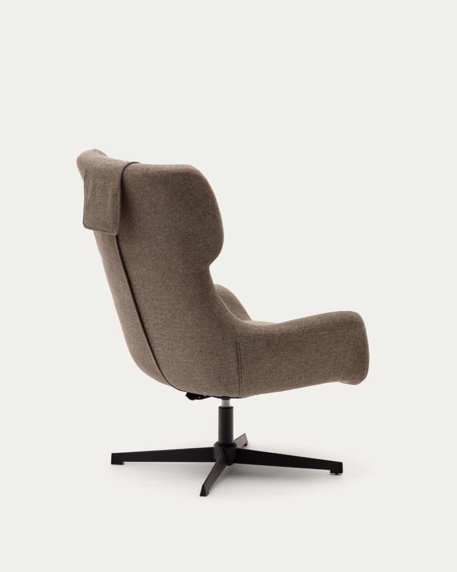 Zalina swivel armchair in light brown chenille and steel with black finish FSC 100%