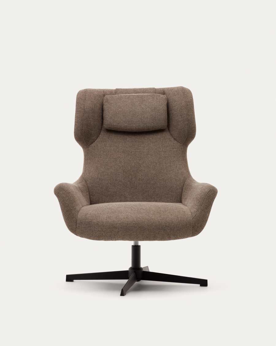 Zalina swivel armchair in light brown chenille and steel with black finish FSC 100%