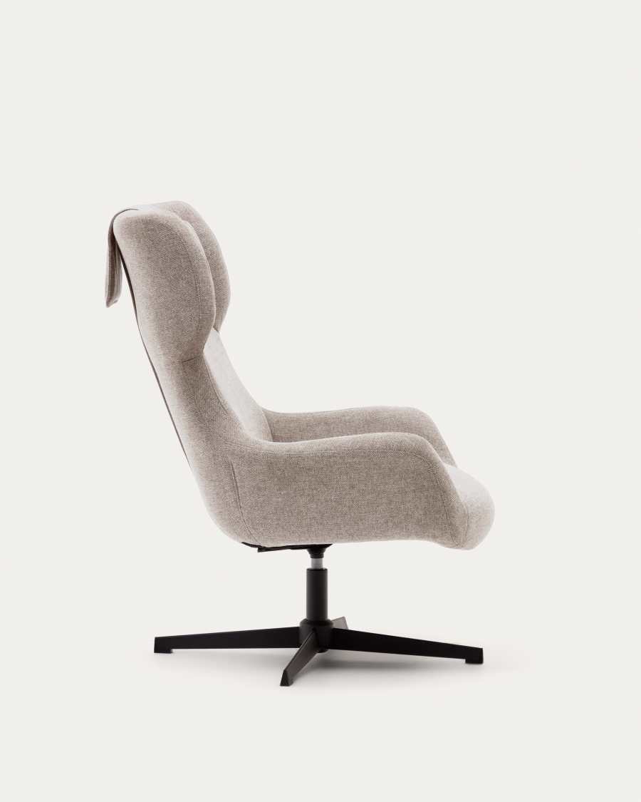 Poltrona girevole con braccioli Zalina di ciniglia beige e acciaio con finitura nera FSC 100%