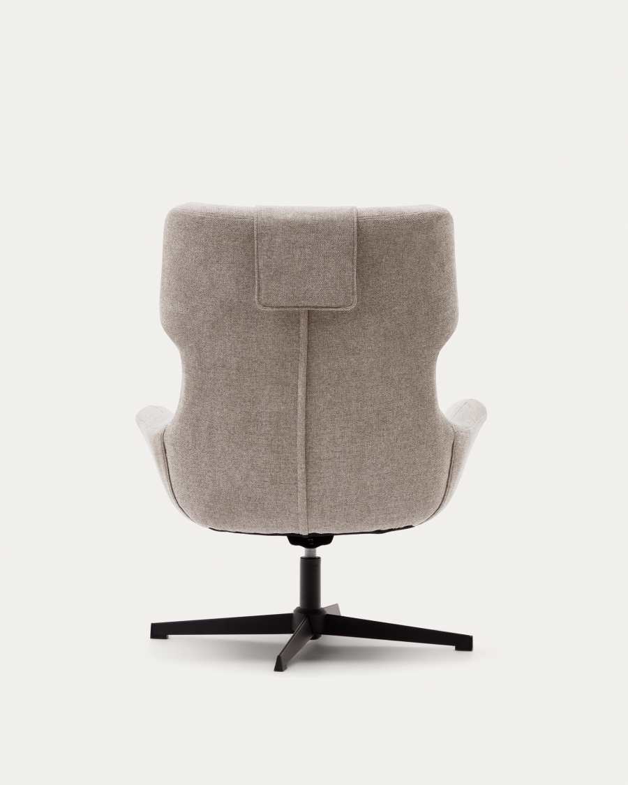 Poltrona girevole con braccioli Zalina di ciniglia beige e acciaio con finitura nera FSC 100%