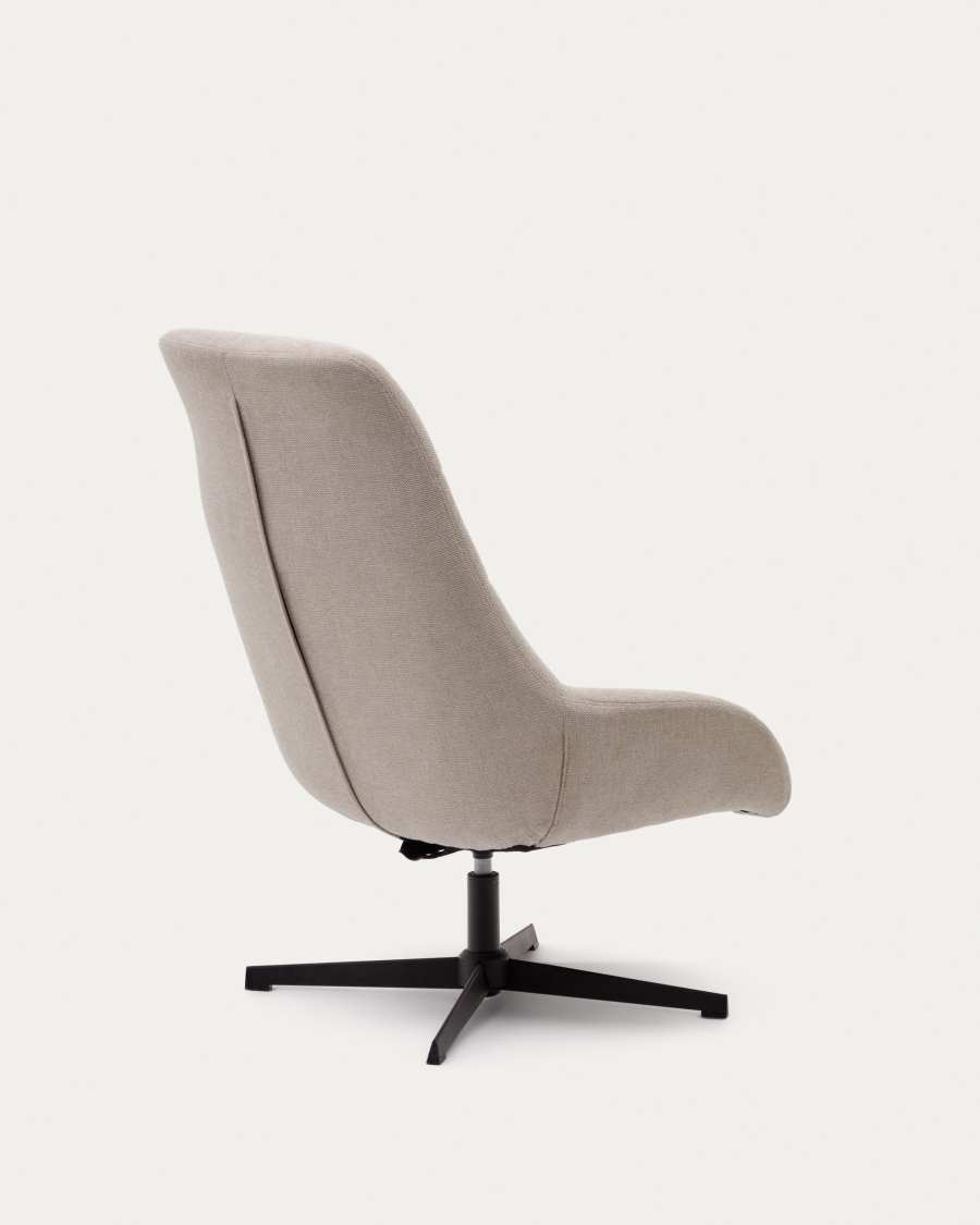 Celida Drehsessel aus beigefarbenem Chenille und Stahl mit schwarzem Finish FSC 100%