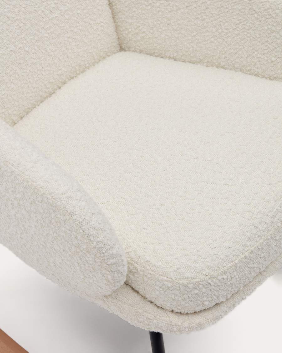 Maustin Schaukelstuhl mit weißem Bouclé und Gestell aus Stahl und Buchenholz