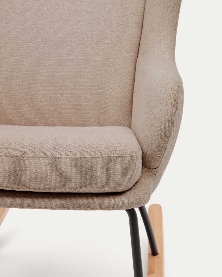 Maustin Schaukelstuhl mit Chenille in Beige und Gestell aus Stahl und Buchenholz