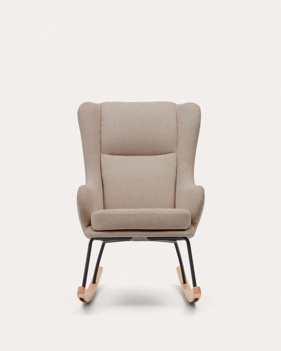 Maustin Schaukelstuhl mit Chenille in Beige und Gestell aus Stahl und Buchenholz