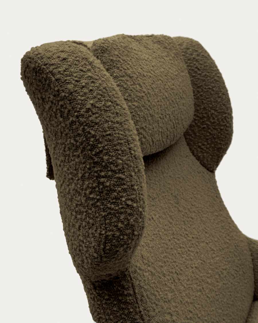 Zalina swivel armchair in dark green bouclé and steel with black finish FSC 100%