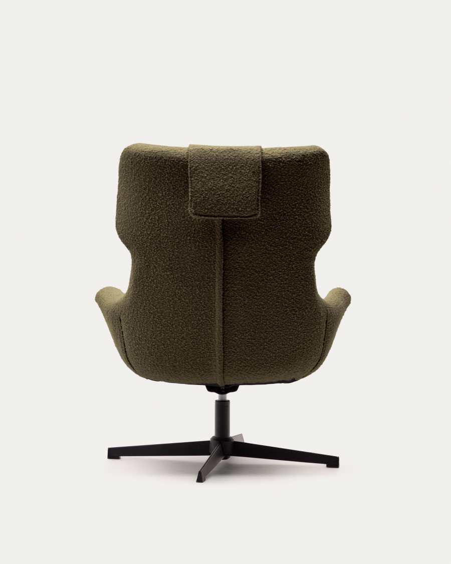Zalina swivel armchair in dark green bouclé and steel with black finish FSC 100%