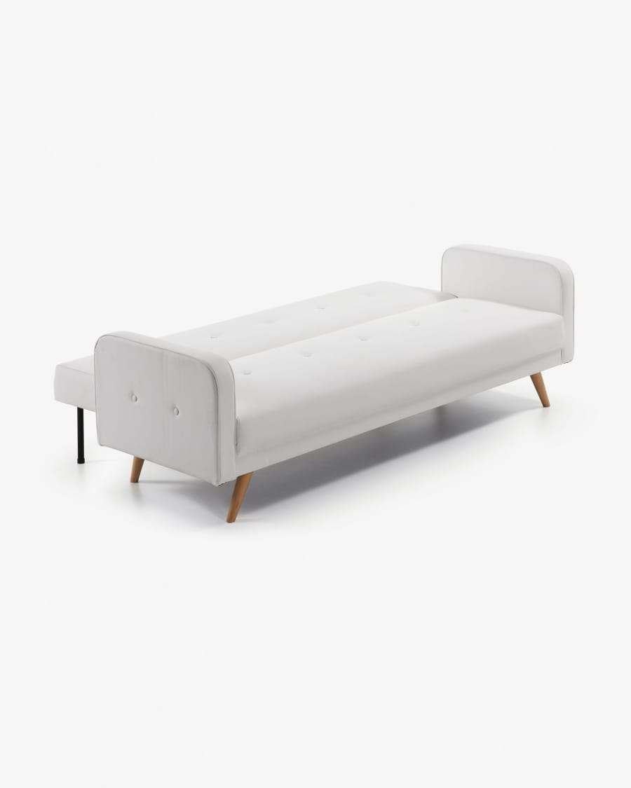 Roger 3 seater sofa bed in white synthetic leather, 210cm