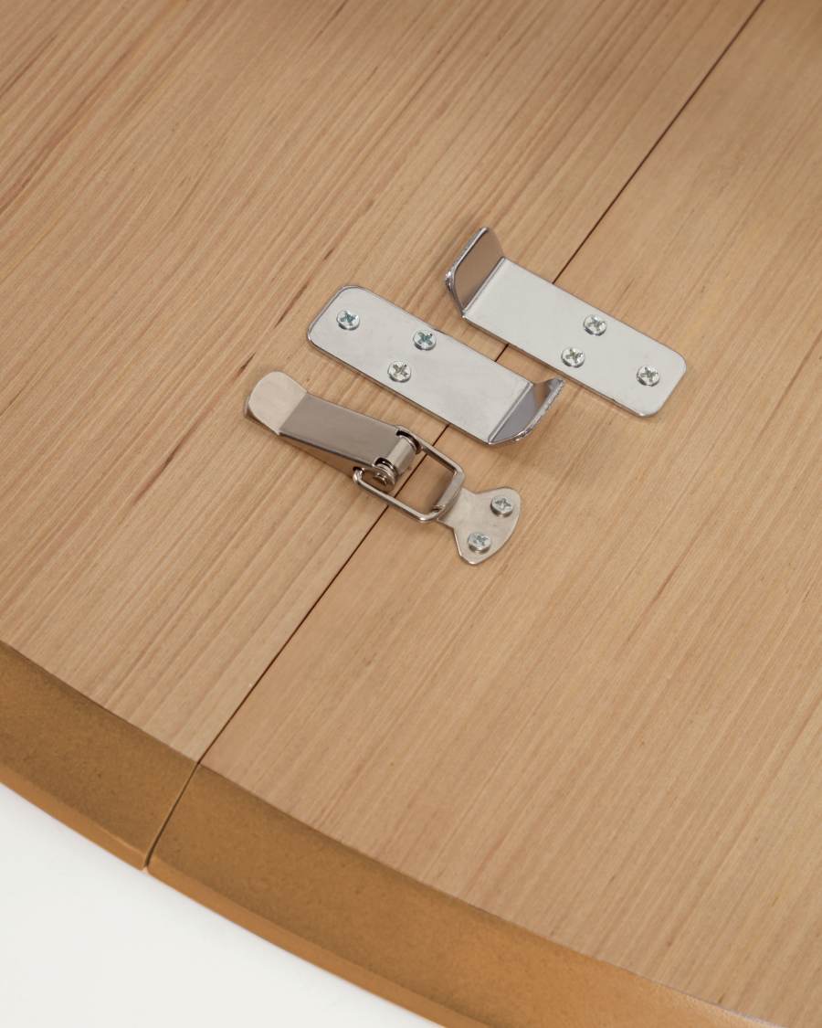 Ανοιγόμενο τραπέζι Oqui, στρογγυλό, δρύινος καπλαμάς MDF και πόδια σε μασίφ ξύλο οξιάς, 90(170)x90εκ