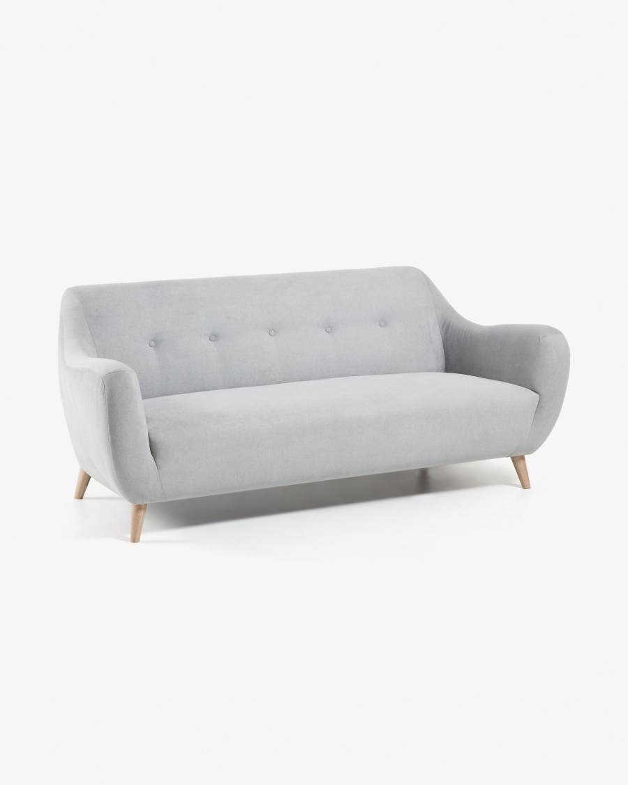 Orby 3-zitsbank in lichtgrijs met massief eiken poten 190 cm