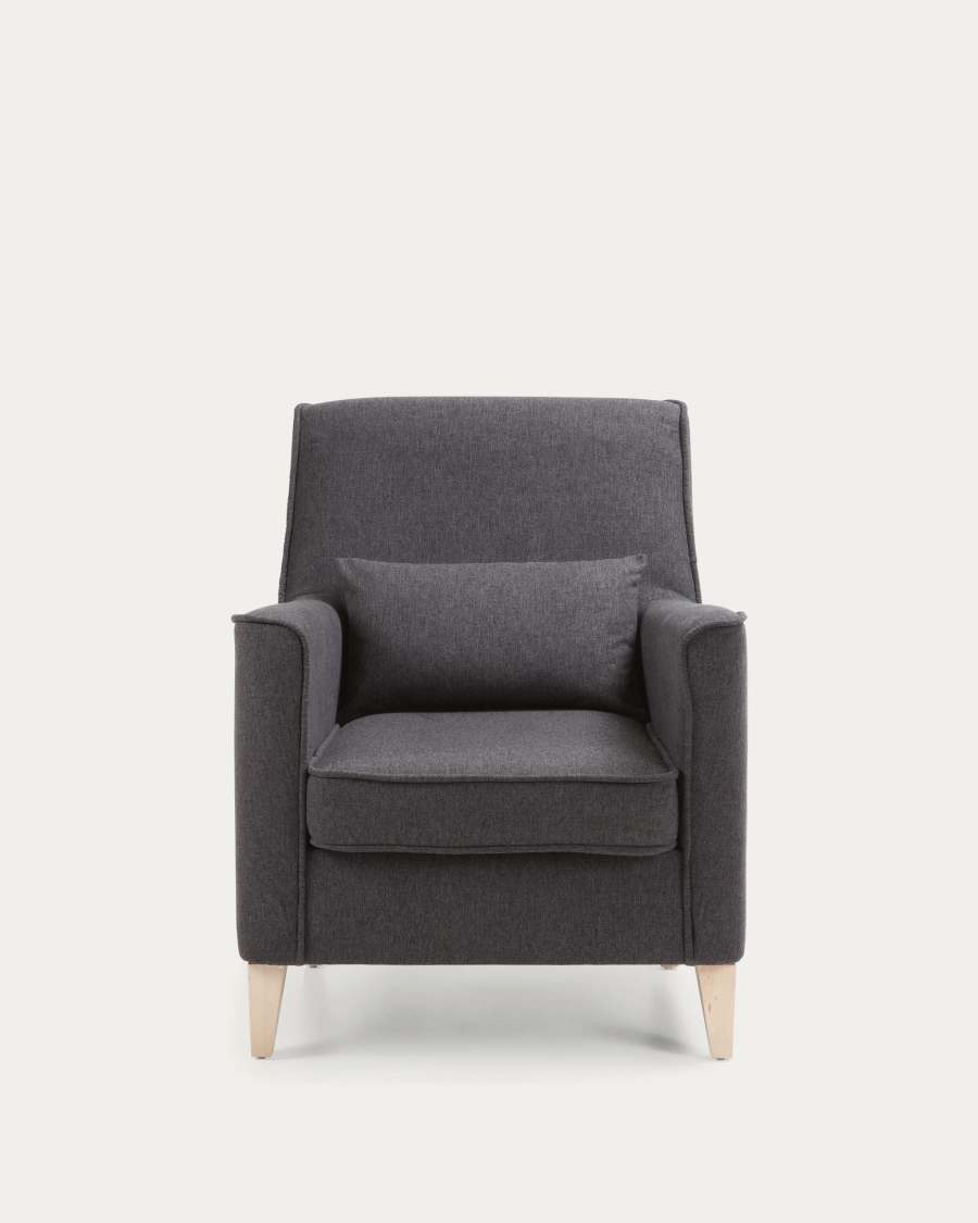 Glam Sessel dunkelgrau mit Beinen aus massivem Buchenholz