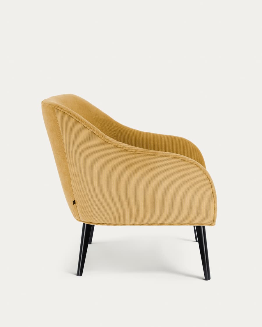 Sessel Bobly Cord senffarben Beine mit Wenge-Finish