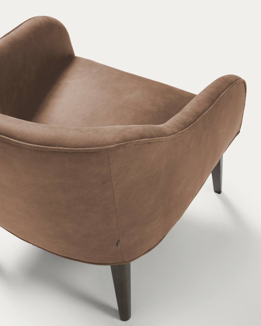 Bobly armchair in dark brown fabric with wenge finish legs