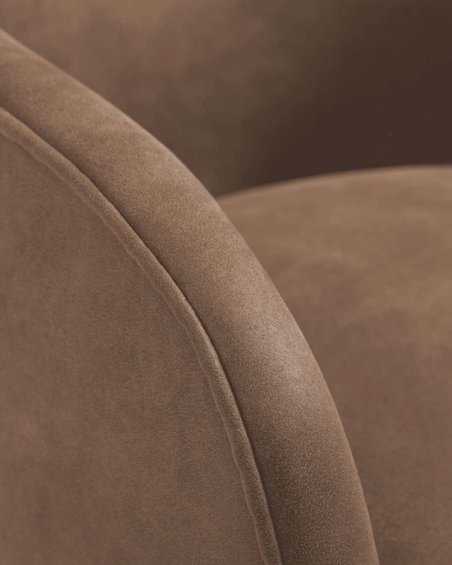 Bobly armchair in dark brown fabric with wenge finish legs