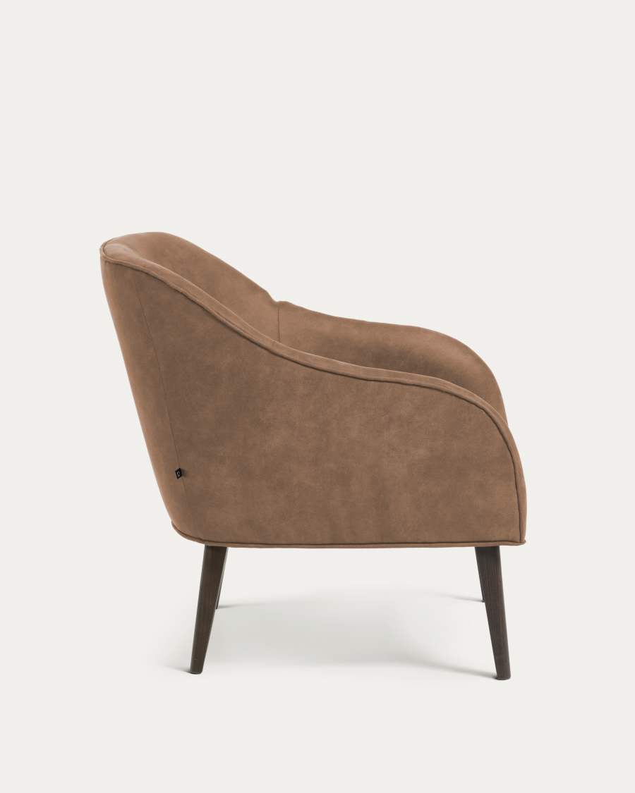 Bobly armchair in dark brown fabric with wenge finish legs