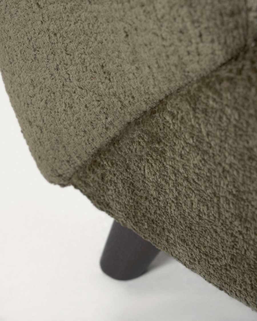 Fauteuil Meghan en chenille verte et bois finition wengé FSC Mix Credit