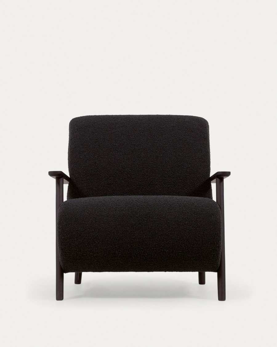Meghan armchair in black bouclé with solid ash legs with wenge finish