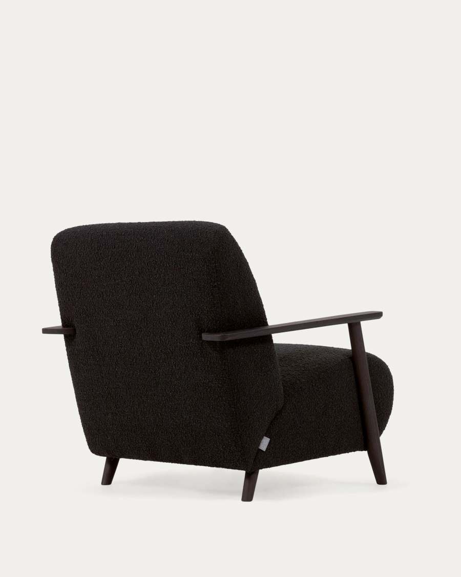 Meghan armchair in black bouclé with solid ash legs with wenge finish
