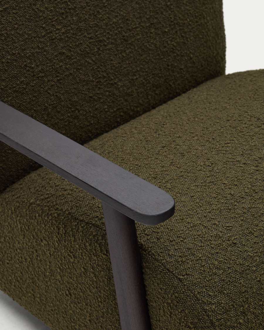 Meghan green bouclé armchairs with solid ash wood legs in a wenge finish