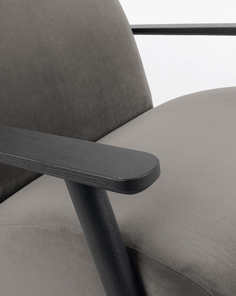 Meghan armchair in grey velvet with solid ash legs with wenge finish