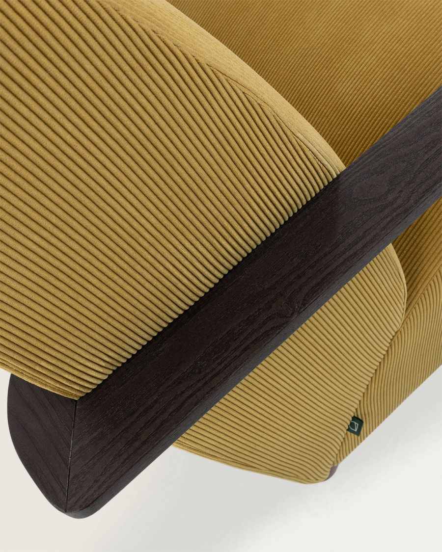 Meghan armchair in mustard corduroy with solid ash legs with wenge finish