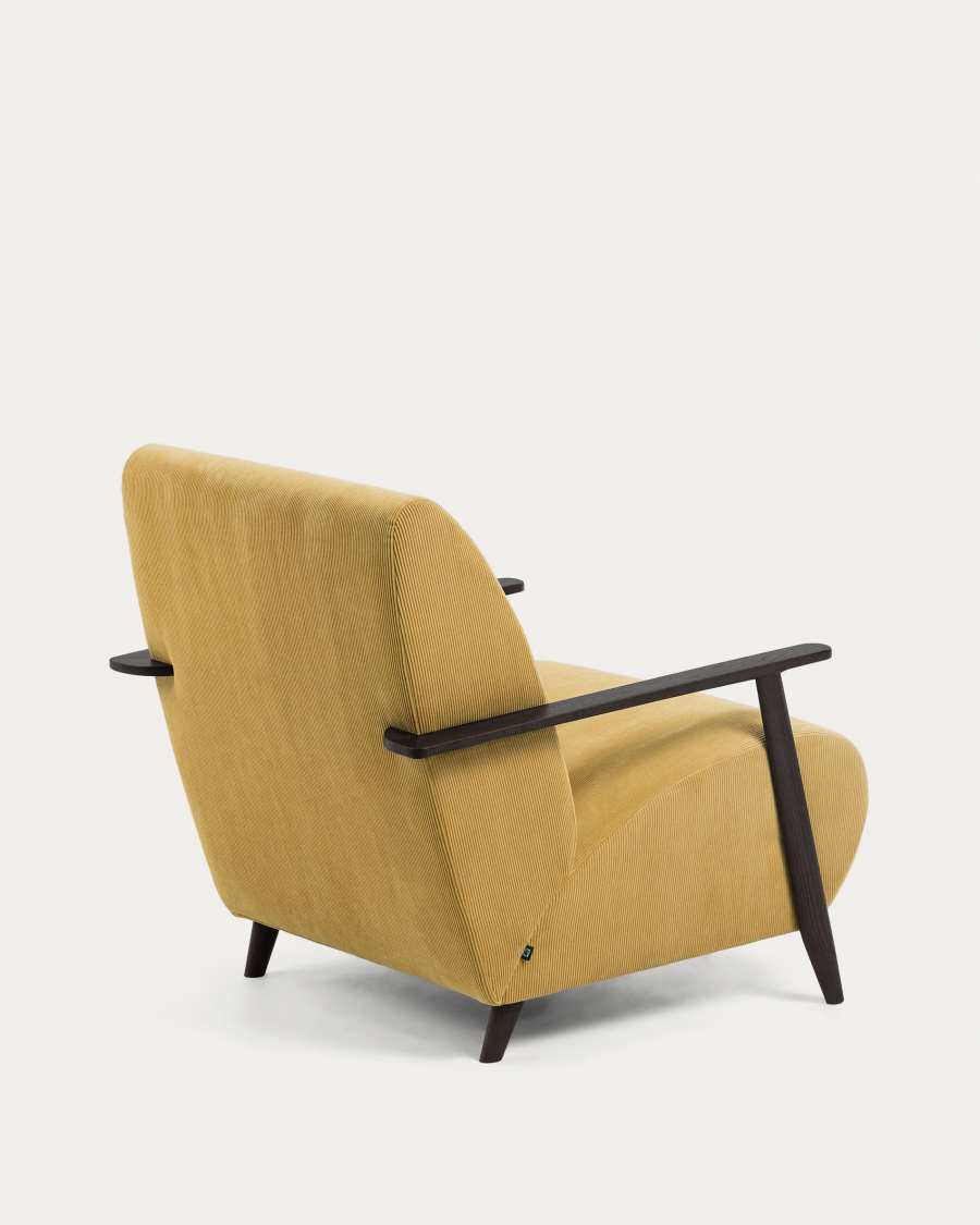 Meghan armchair in mustard corduroy with solid ash legs with wenge finish