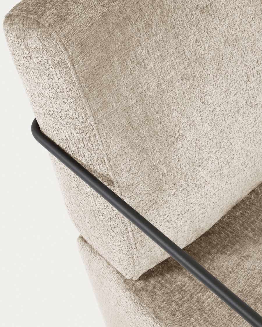 Gamer fauteuil in beige chenille en metaal met zwarte afwerking