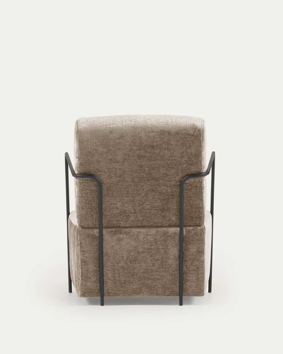 Gamer fauteuil in beige chenille en metaal met zwarte afwerking