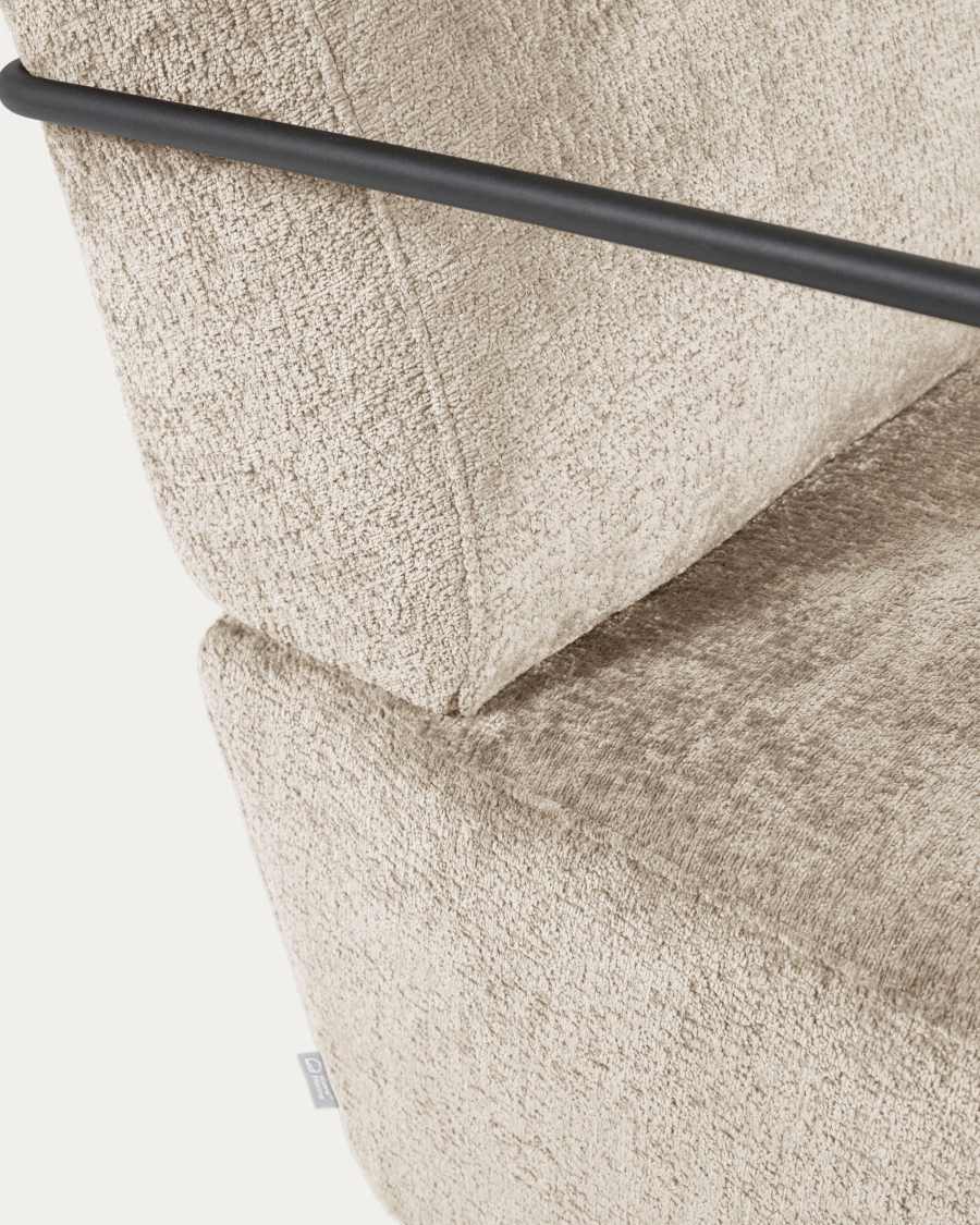Gamer fauteuil in beige chenille en metaal met zwarte afwerking