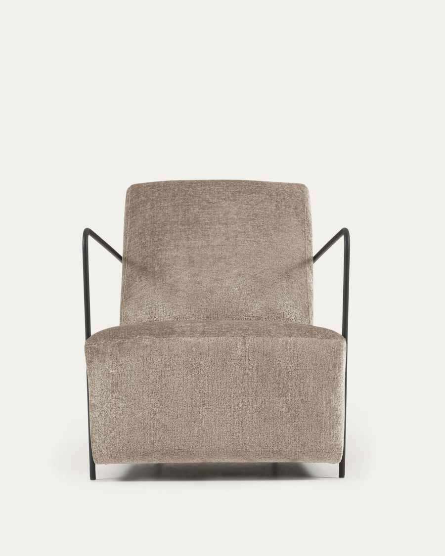 Gamer fauteuil in beige chenille en metaal met zwarte afwerking