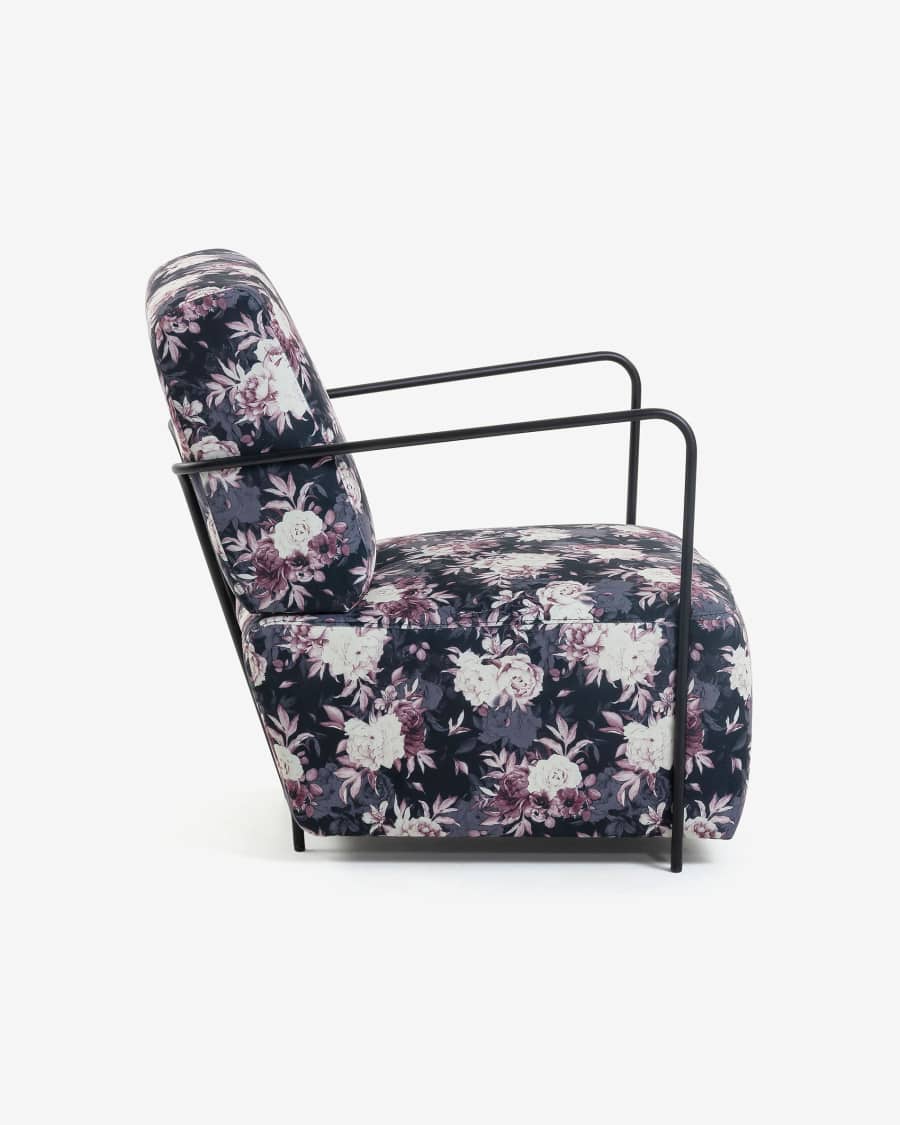Gamer armchair with floral print and metal with black finish