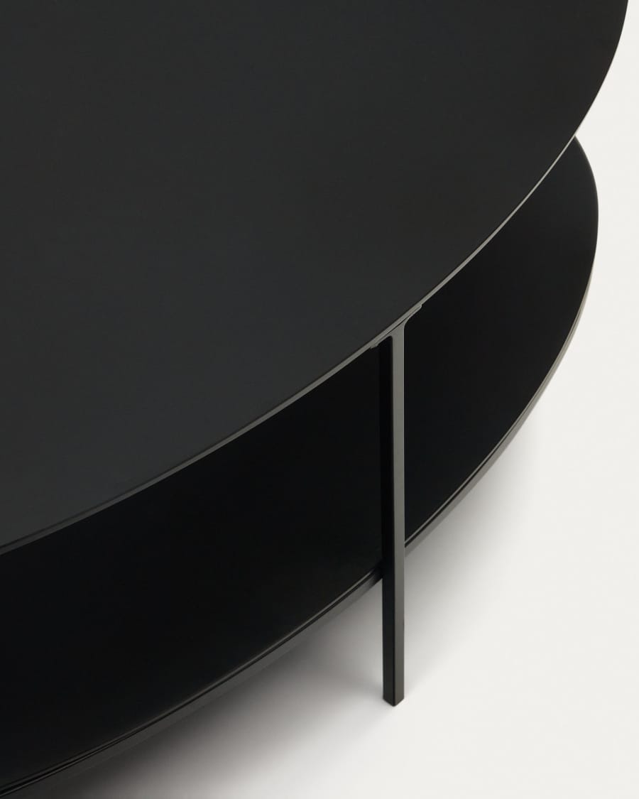 Fideia tempered glass and metal coffee table with a glossy black finish, Ø 110 cm