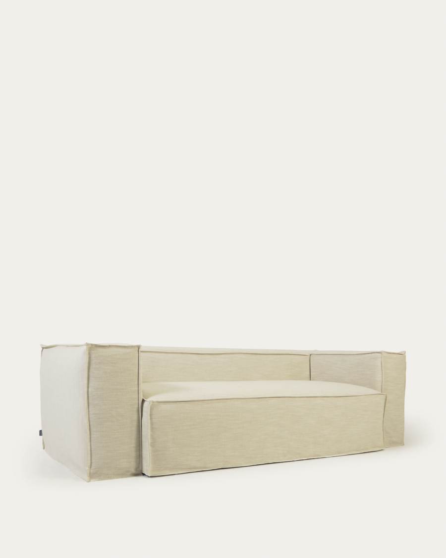 Blok 3 seater sofa with removable covers in white linen, 240 cm