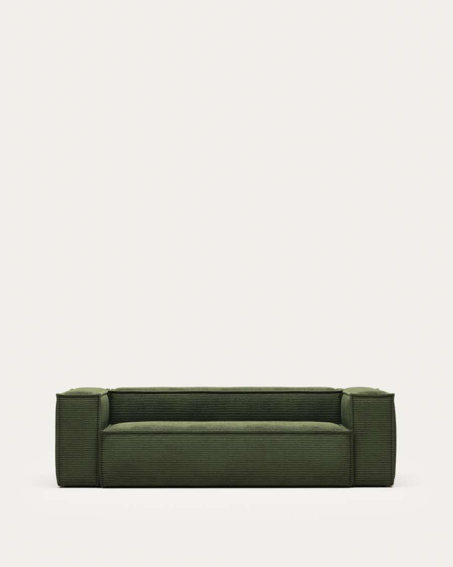 Blok fire-retardant 3-seater sofa in thick green corduroy 240cm FSC Mix Credit