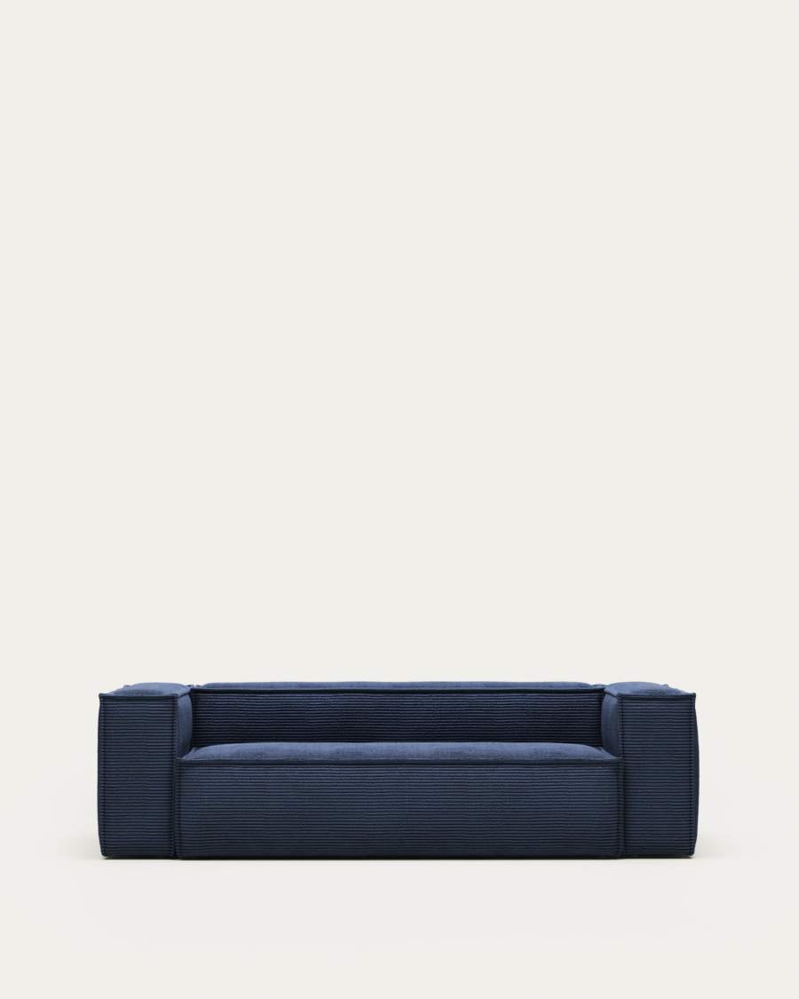 3-Sitzer-Sofa Blok, schwer entflammbar mit dickem, blauem Cord, 240 cm, FSC Mix Credit
