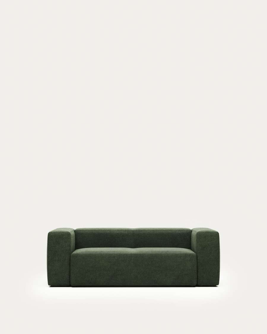 Blok fire-retardant 2-seater sofa in green chenille 210cm