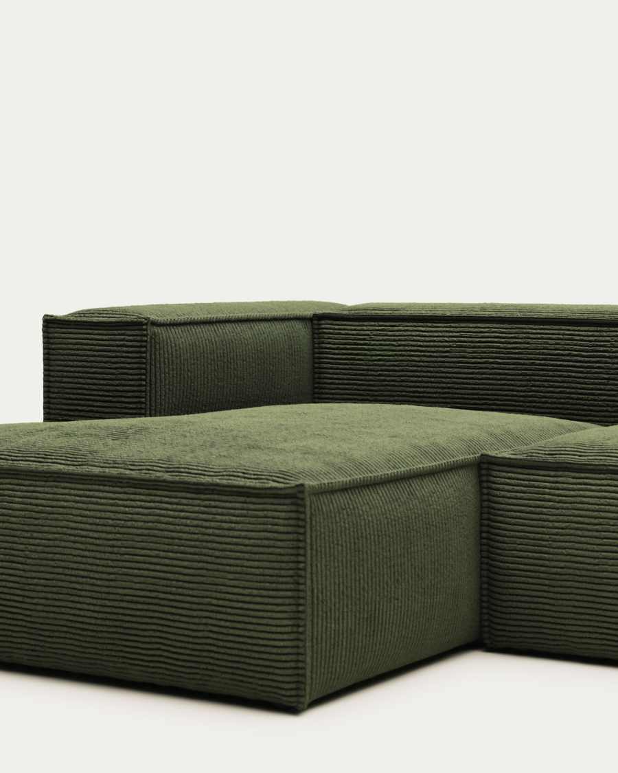 4-Sitzer-Sofa Blok mit dickem, grünem Cord und Chaiselongue links 330 cm FSC Mix Credit