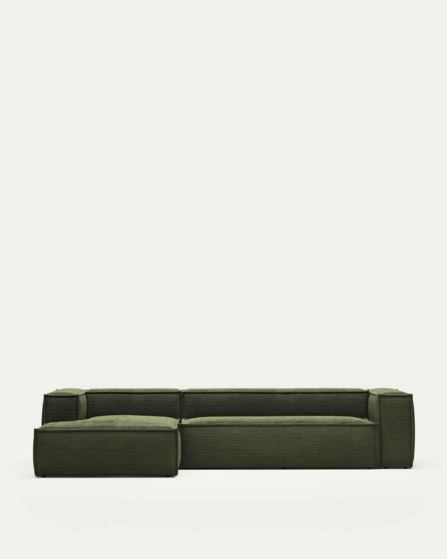 4-Sitzer-Sofa Blok mit dickem, grünem Cord und Chaiselongue links 330 cm FSC Mix Credit