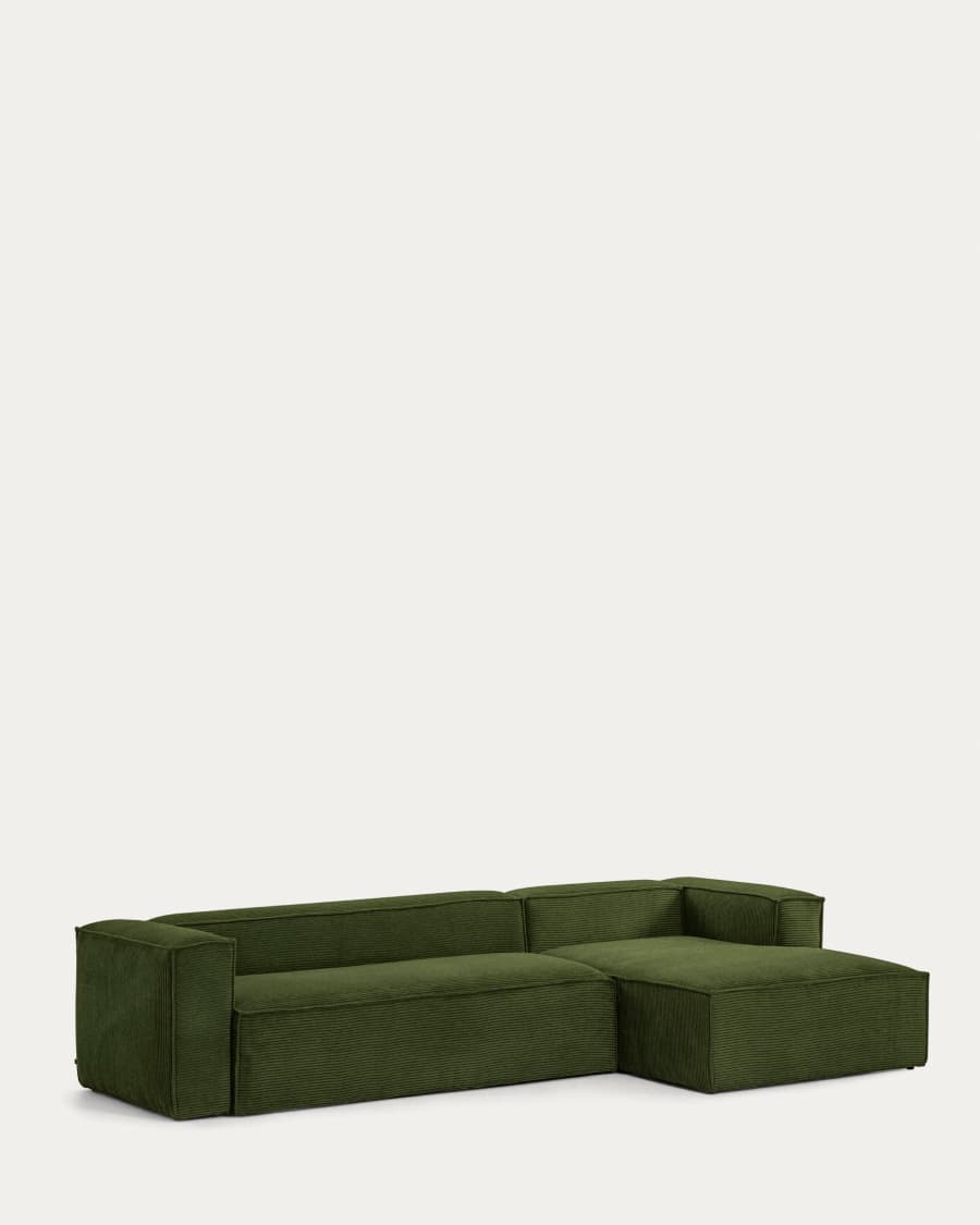 Blok 4-seater right chaise longue sofa in green thick corduroy 330cm FSC Mix Credit
