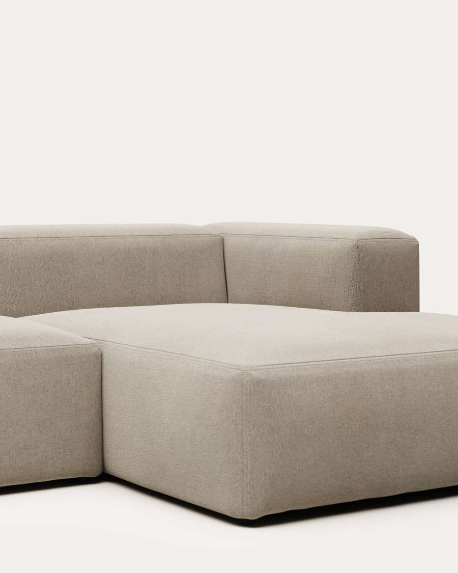 Blok fire-retardant 2-seater sofa with right chaise longue in beige chenille 240cm