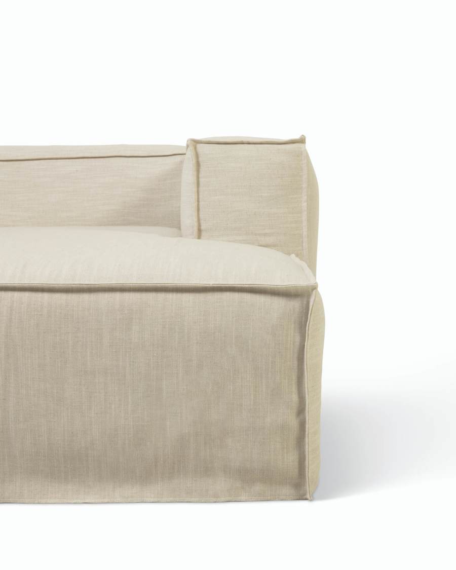 Blok 2 seater sofa with right-hand chaise longue & removable covers in white linen, 240 cm