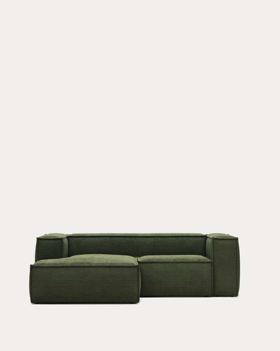 Blok 2-seater left chaise longue sofa in green thick corduroy 240cm FSC Mix Credit