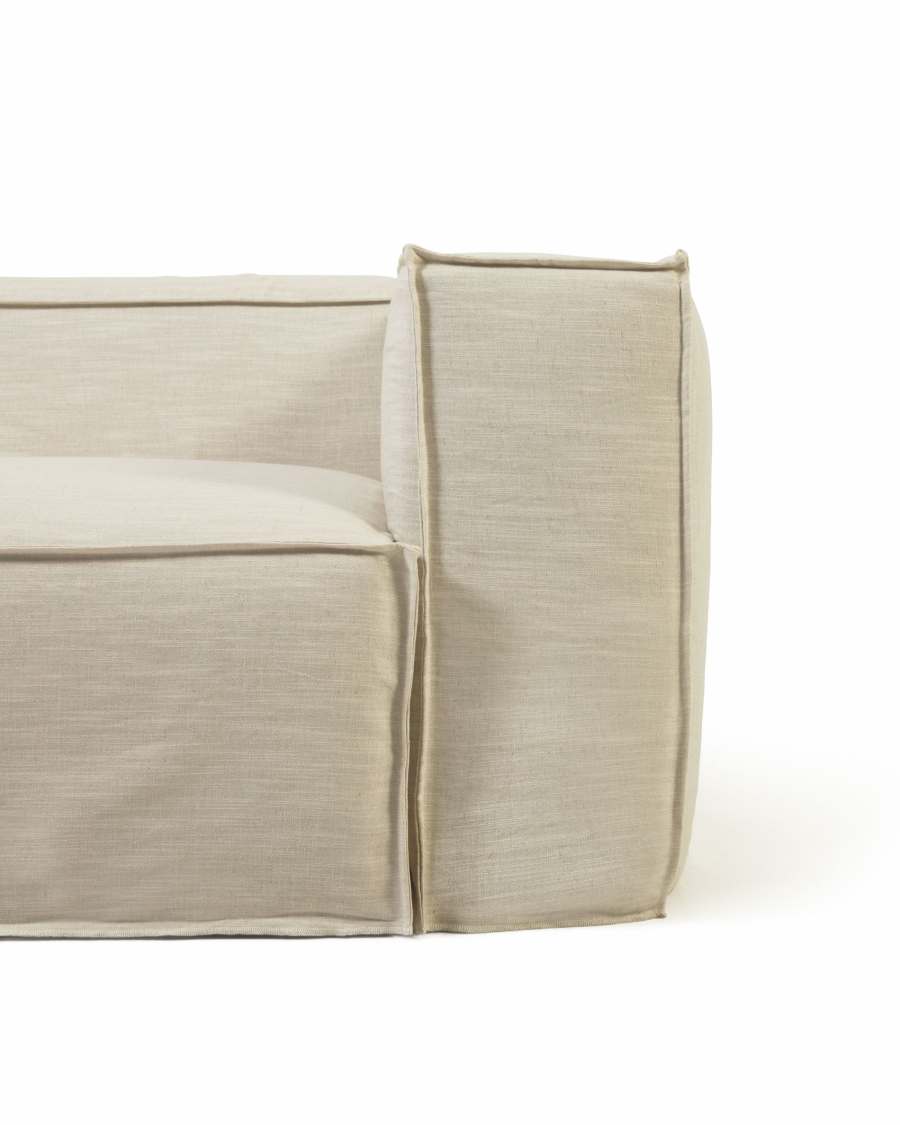 Blok 2 seater sofa with left-hand chaise longue & removable covers in white linen, 240 cm