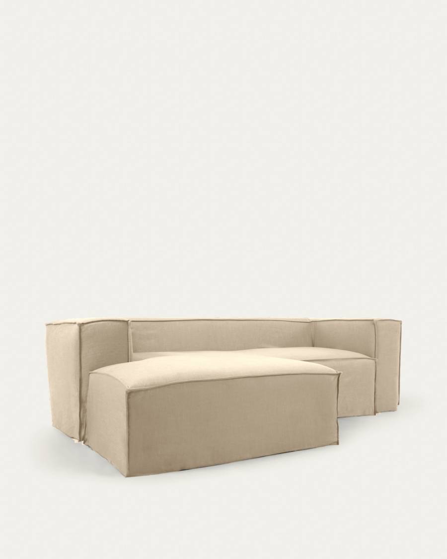 Blok 2-Sitzer Sofa mit abnehmbarem Bezug mit Chaiselongue links Leinen beige 240 cm