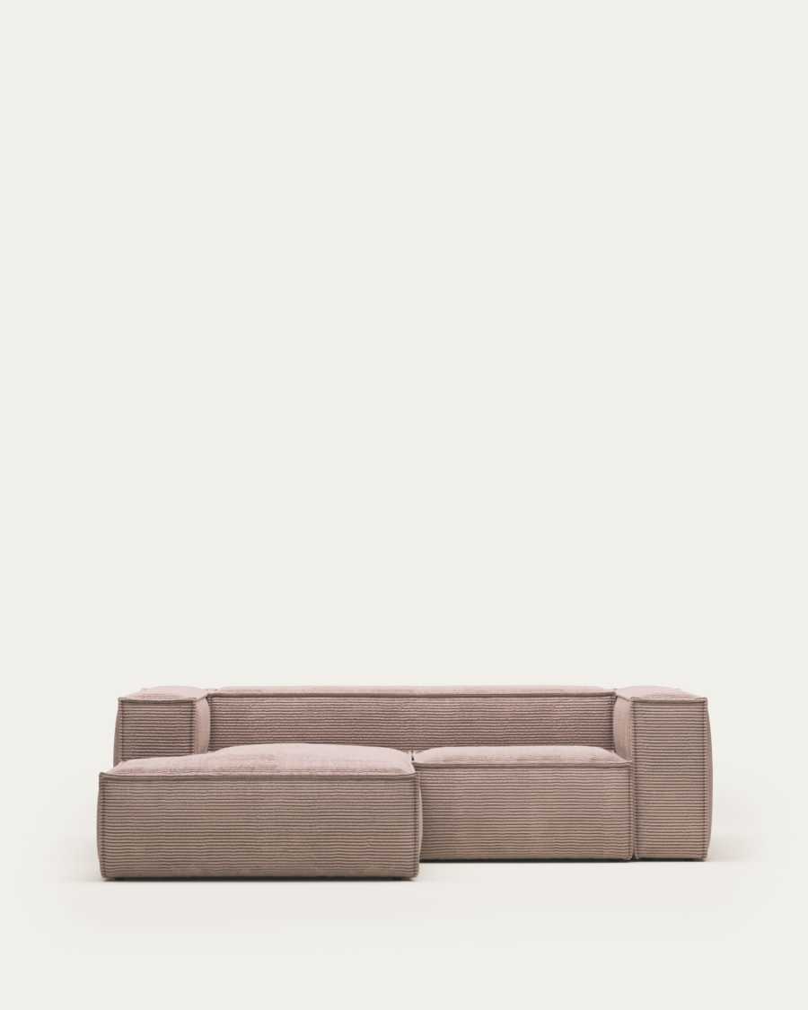 Blok fire-retardant 2-seater sofa with left chaise longue in thick pink corduroy 240cm FSC Mix Credit
