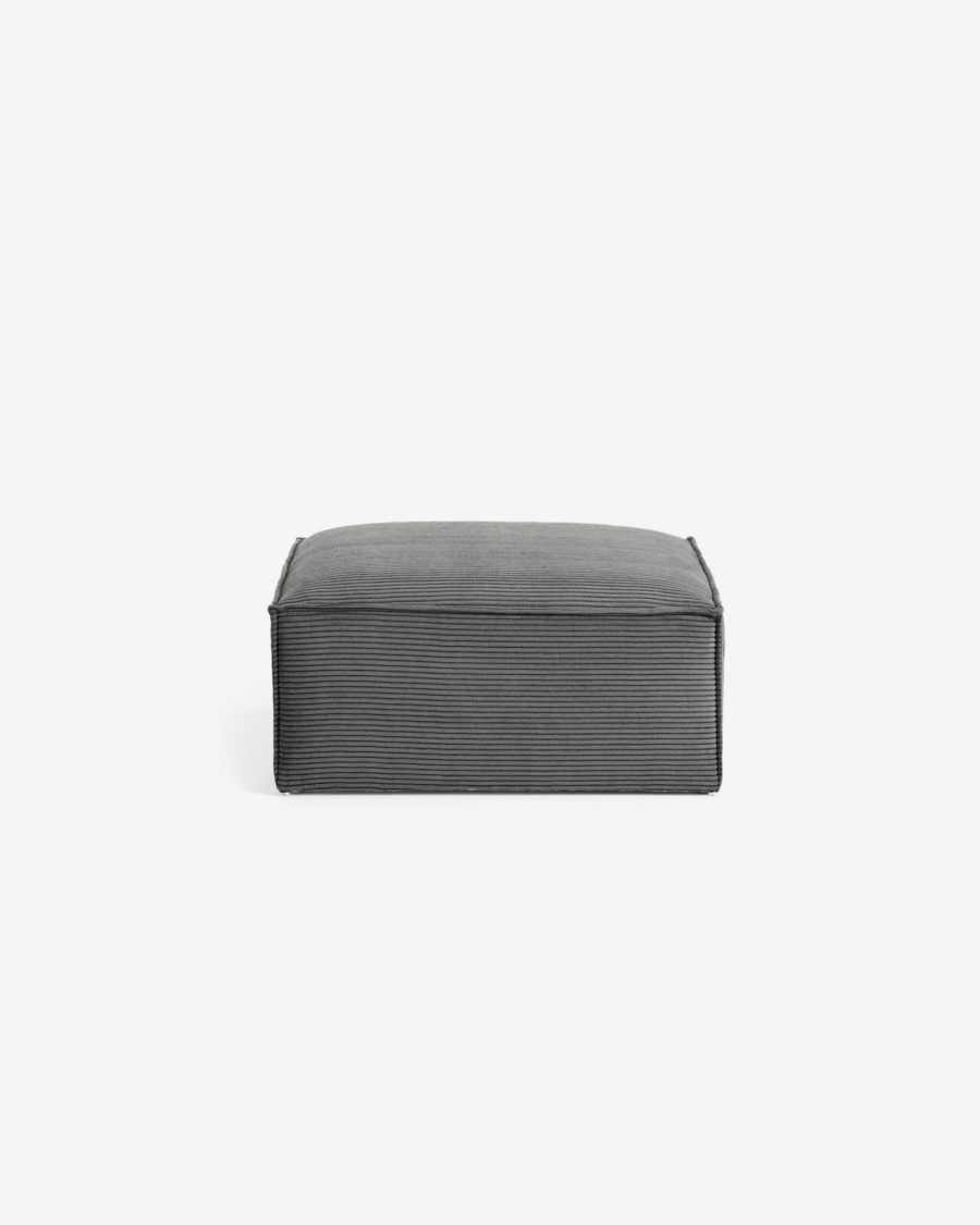 Blok footrest in grey wide seam corduroy, 90 x 70 cm