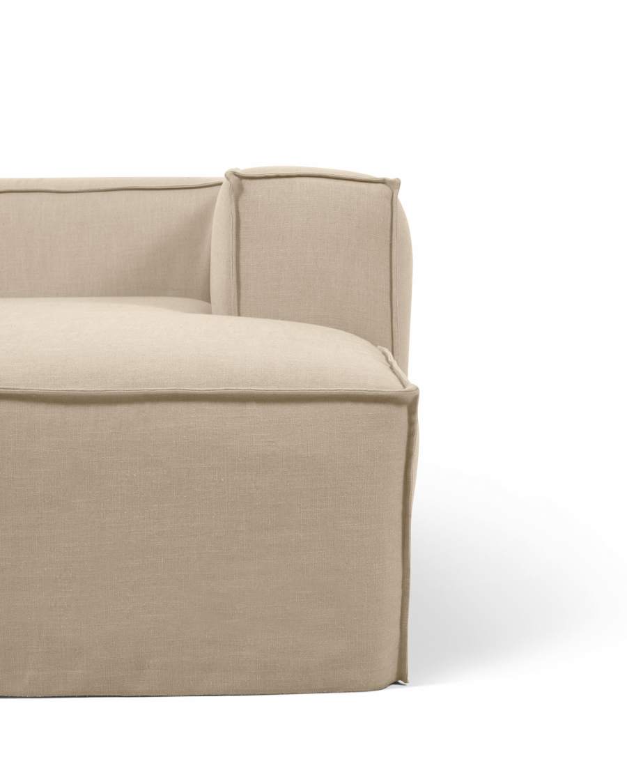 Blok 2 seater sofa with right-hand chaise longue cover in beige linen