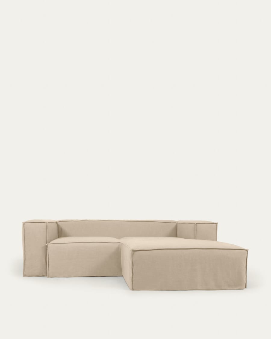 Blok 2 seater sofa with right-hand chaise longue cover in beige linen