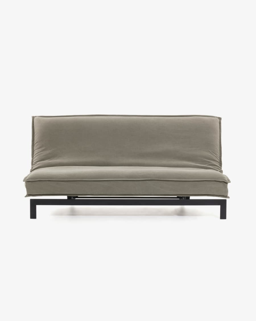 Eveline three-seater sofa bed in beige, metal frame, 195 cm