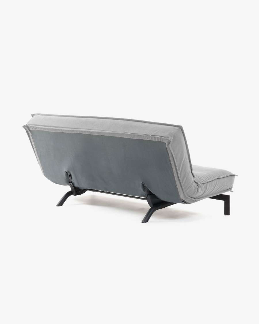 Eveline three-seater sofa bed in grey, metal frame, 195 cm