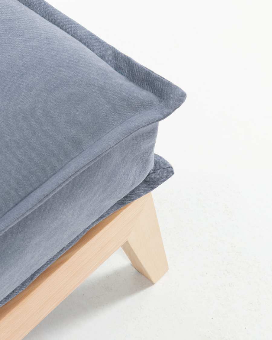 Eveline three-seater sofa bed in blue, wooden frame, 195 cm